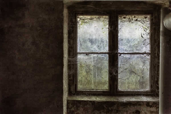old window and sash covered in dirt